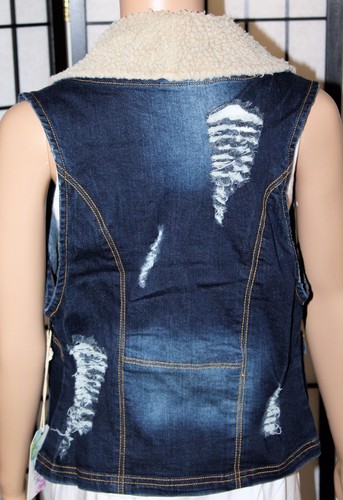 SUGAR MAGNOLIA  Women's Size 3 Fleece Trimmed Distressed Open Denim Jean Vest - Picture 4 of 12