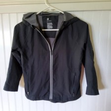 All In Motion Boys Windbreaker Jacket S Black Full Zip Hoodie Water Resistant