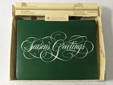 Plus Mark Christmas Cards Greetings Boxed Green w Envelopes Inside Artwork 17 pc
