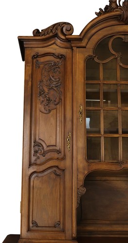 Cabinet Antique French Louis XV Rococo Walnut Wood 1900 Pretty Glass Door - Picture 6 of 12