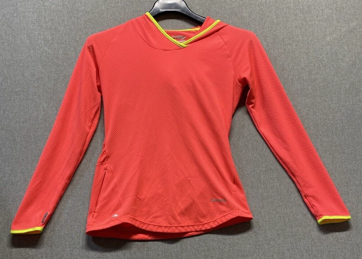 Saucony Women Hoodie Running Top Sz M Bright Orange Long Sleeve