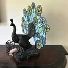 Peacock Bird Stained Glass Lamp Vintage Tiffany Style Leaded Colorful Art