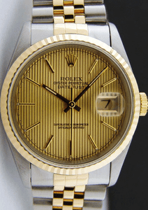 ROLEX-Mens-36mm-18kt-Gold-amp-SS-DateJust-Champagne-Tapestry-Dial-16233-SANT-BLANC