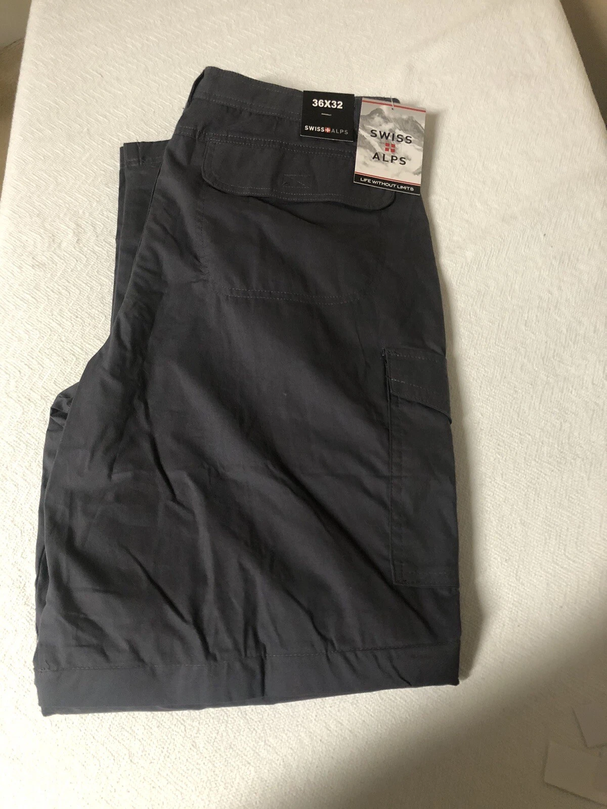 Swiss Alps Cargo Pants Mens 36x32 Dark Grey Zip Off To Shorts Hiking Outdoors