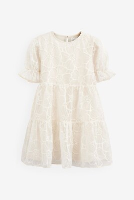 Next Direct England Organza Floral Tiered Party Dress Ivory Ecru Cream 12Y NWT