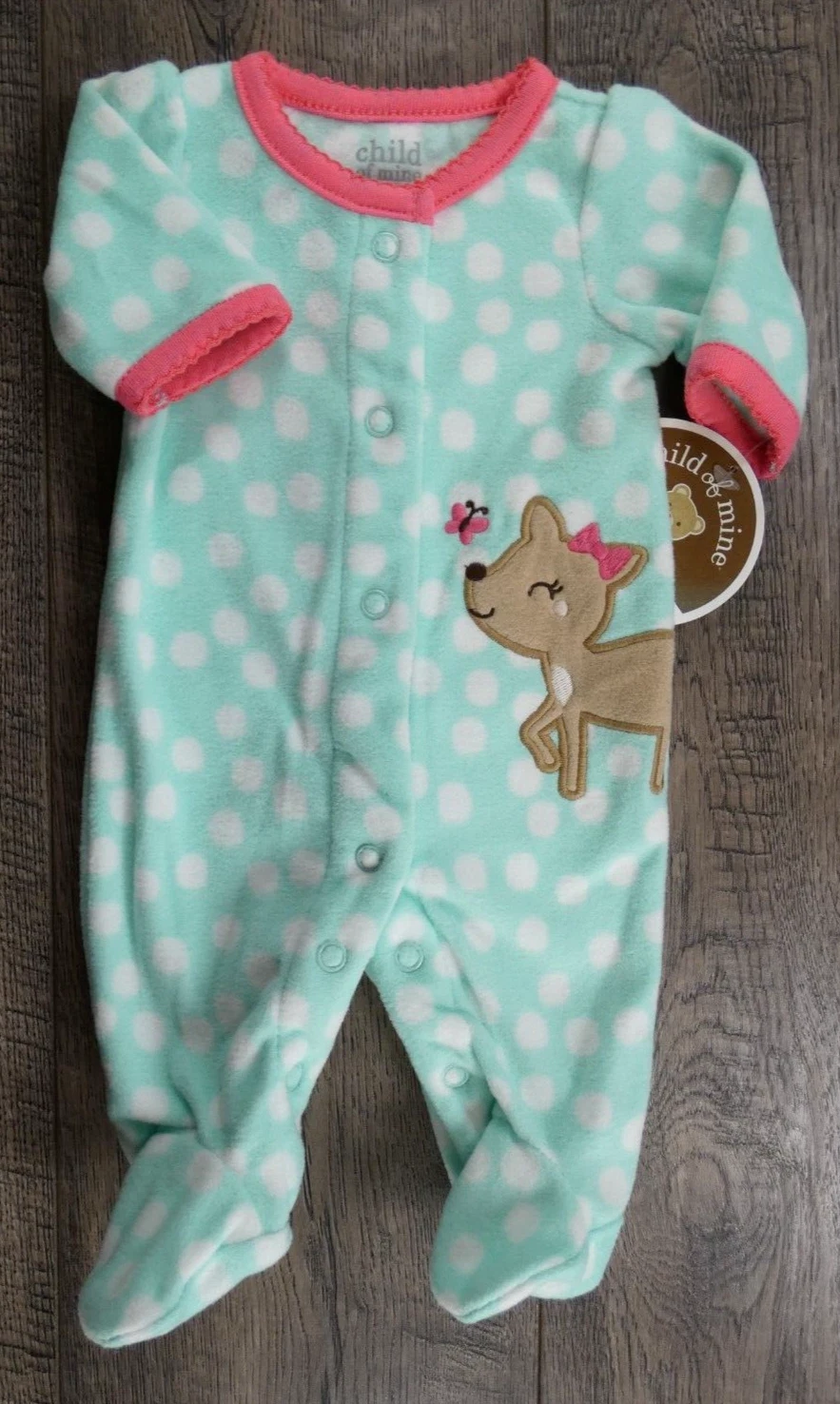 Baby Girl Clothes New Child Mine Preemie Fleece Polka Dot Deer Footed Outfit