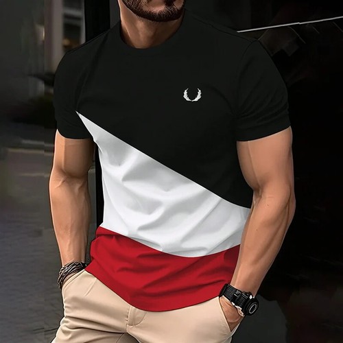 Einfache Kontrastfarben T-Shirts für Herren Mode Sommer Kurzarm 3D - Bild 9 von 35