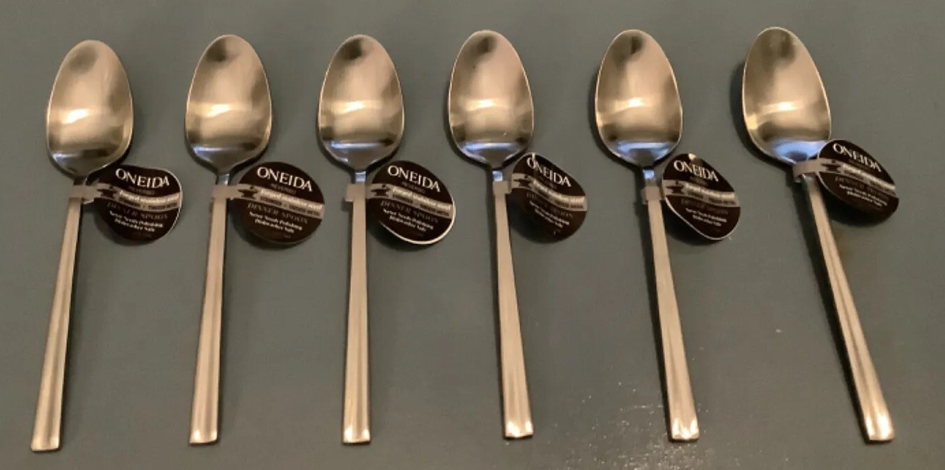 ONEIDA REVERSO STAINLESS STEEL DINNER SPOON X 6 SATIN FINISH