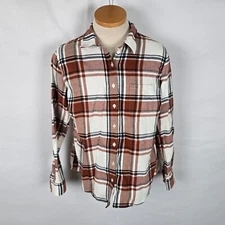 Weatherproof Vintage Flannel Shirt Men's L Red White Button Down Comfort Stretch