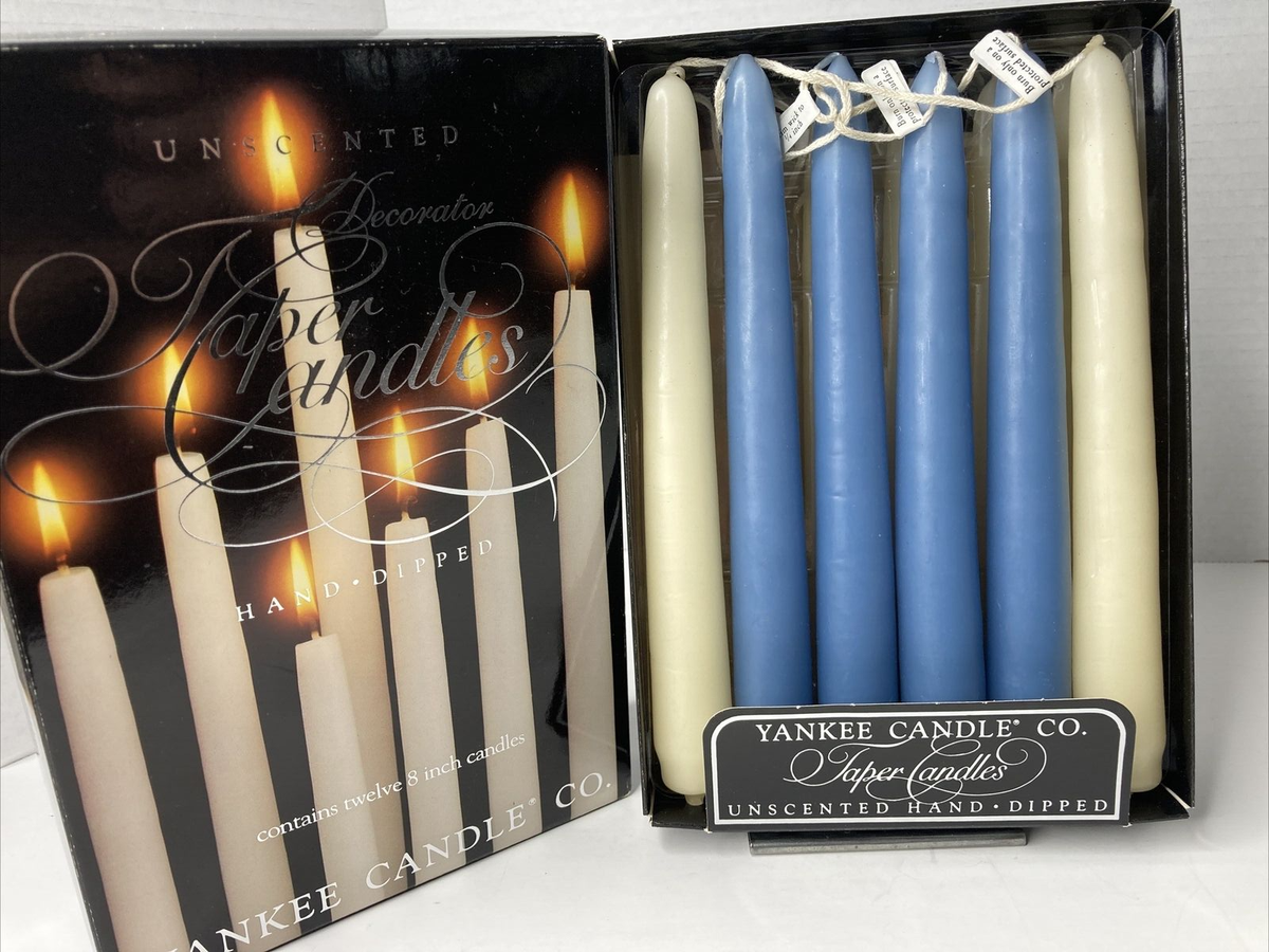 Yankee Candle, 12ct. 8in, UNSCENTED Decorator TAPER CANDLES 4 Blue 8 Ivory NEW
