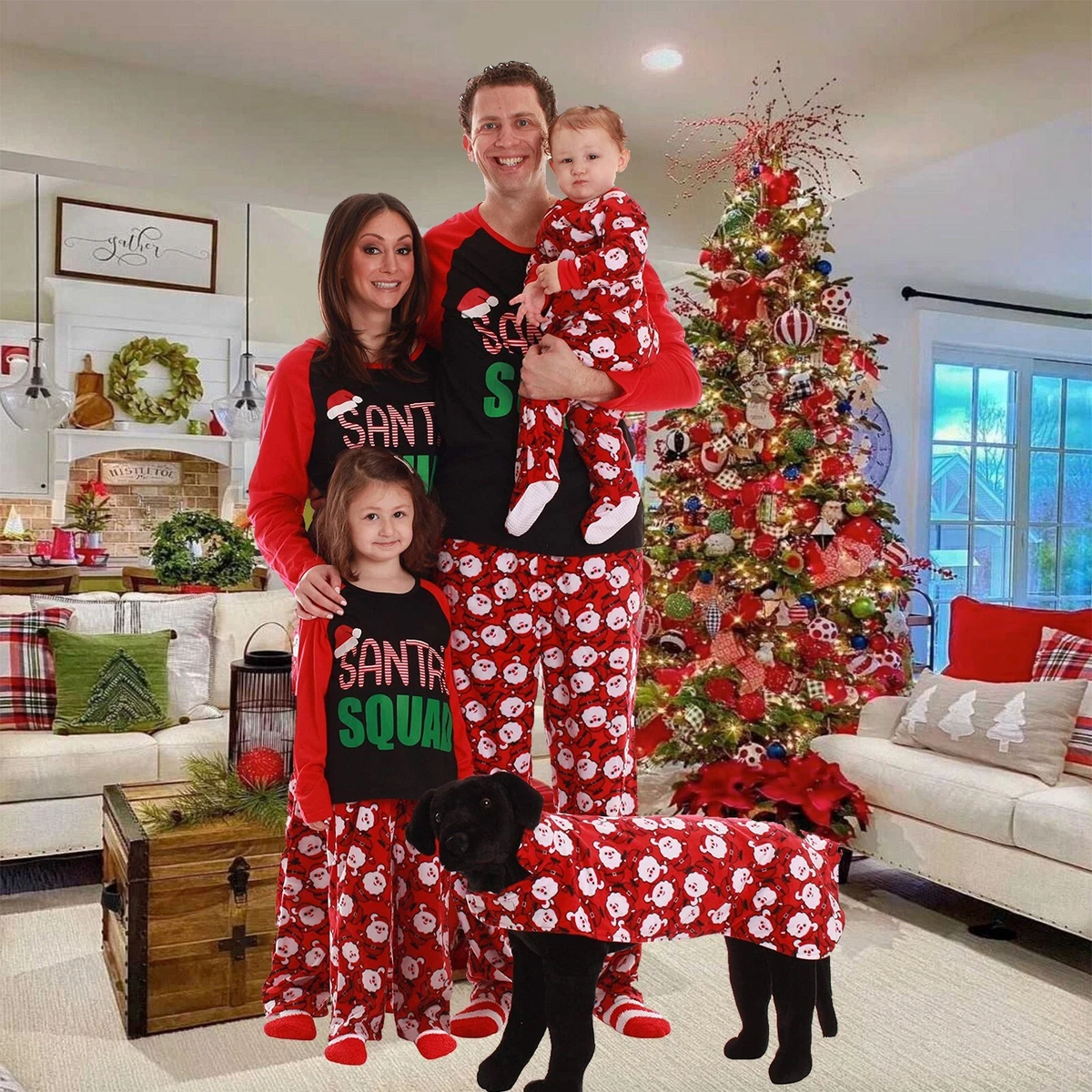 Christmas Family Pajama Set Round Neck Casual Home Clothing For Four Dad