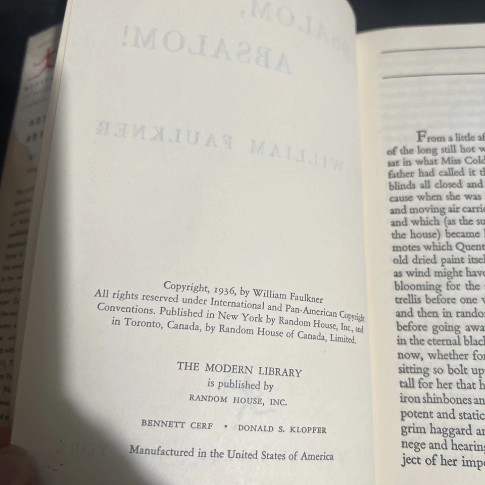 ABSALOM, ABSALOM! Modern Library Edition #271 William Faulkner HC Mylar DJ 1951 Foto 4 de 4