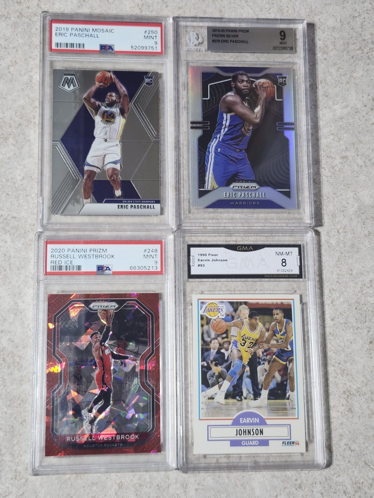 NBA Basketball PSA Graded 4 Card Lot W/ Westbrook, Magic Johnson, Eric Paschall