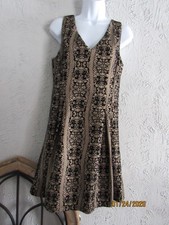 Aqua nwt sz L cocktail dress black + tan damask velvet shift dress lined pretty