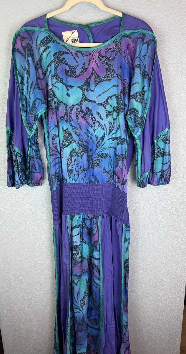 80’s JEANNE MARC ロングワンピース　ドレス Vintage 80s Jeanne Marc Dress | Novelty Print Long Sleeve, Size 8
