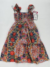 Vince Camuto Women's Size L Floral Tiered Maxi Dress Smocked Ruffle Strap NWT