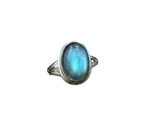 NATURAL LABRADORITE NOVEMBER BIRTHSTONE 925 STERLING SILVER DAINTY WEDDING  RING