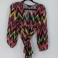 INC INTERNATIONAL CONCEPTS Top Womens Small Sm S Pink Sheer Chevron Wrap Shirt