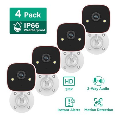 4-Pack Wireless 2.4G WiFi Security Camera System Smart Outdoor Night Vision 3MP