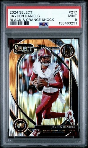 2024 Panini Select Jayden Daniels 217 (RC) ROY Black And Orange Shock PSA 9