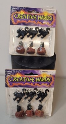 Crafting HALLOWEEN Resin (6) Pack Mini BLACK CATS, & CAT IN JACK O'LANTERN