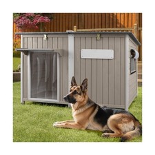 Large Dog House Outdoor XL Wooden Dog House with Weatherproof Asphalt Roof, C...