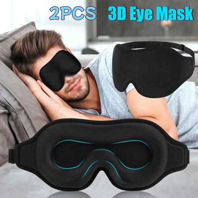 2PCS 3D Travel Silk Eye Mask Sleeping Soft Padded Shade Cover Relax Blindfold US