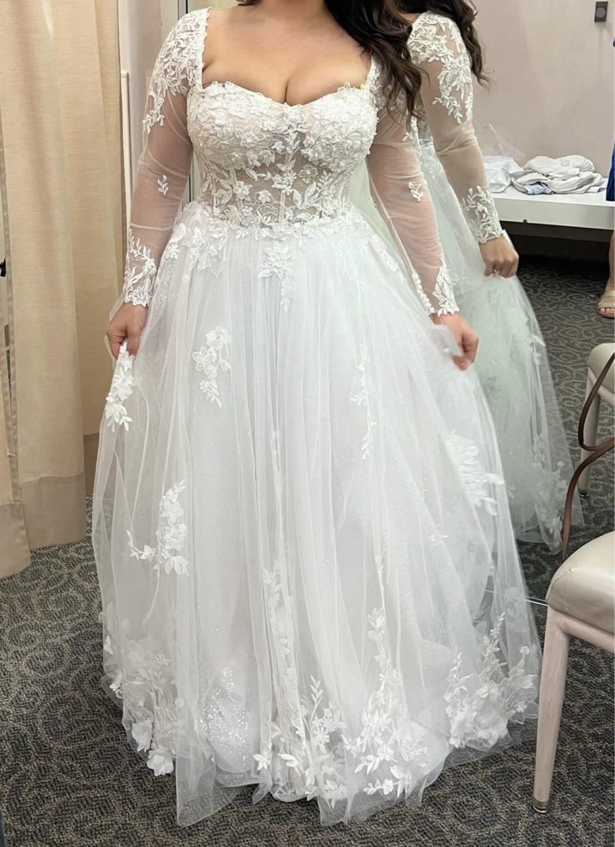 ebay long sleeve wedding dress Elegant Long Sleeve Wedding Dresses V Neck Appliques Backless Bridal Gown Custom