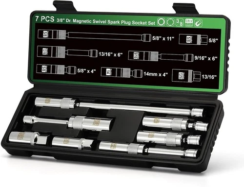 7Pc 3/8" Drive Magnetic Swivel Spark Plug Socket Set CR-V 5/8 13/16 14mm