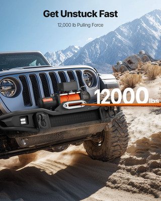 12000 lbs Electric Winch 12V DC with Synthetic Rope Wireless Remote IP55