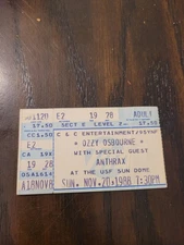 1988 Ozzy Osbourne Concert Ticket Stub - Nov 20,1988 The USF Sun Dome TAMPA