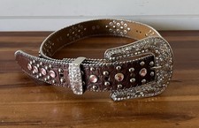 Nocona Girls Pink Heart Concho Belt Brown Rhinestone - N4425202 Size 24
