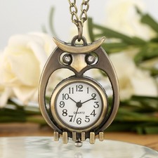 Lovely Owl Shape Men Women Quartz Pocket Watch with Retro Necklace Chain Gift