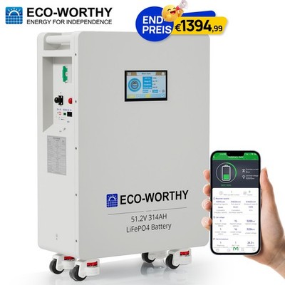 ECO-WORTHY 16kWh Batteriespeicher 48V 314Ah LiFePO4 Batterie PV Heimsicherung