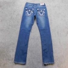 BROKEN IN True Religion Joey Jeans Womens 27 Blue Low Rise Horseshoe Thick Flap