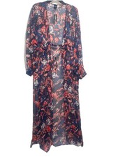 EXPRESS Floral Print Multicolored Sheer Tie Waist Maxi Cover Up Women's Size M/L