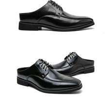 Chic Men's Faux Leather Lace Up Pointed Toe Slipper Outdoor Slip On Mules Casual