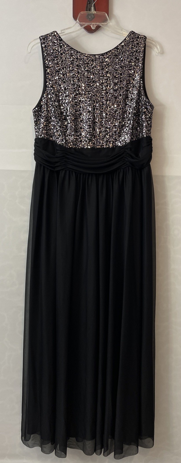 Jessica Howard Womens 18w Black Sleeveless Sequined Long Formal Dress! A2937