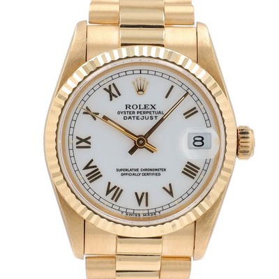 Rolex Datejust Prsident Mid-Size 68278 18KY White Roman Dial Fluted 31mm Watch
