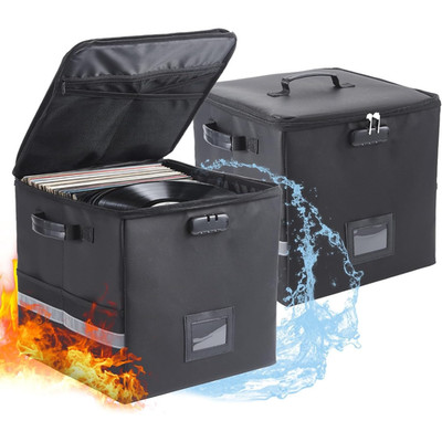 Fireproof&Waterproof Lockable Vinyl Record Storage Box 2Pcs W/ Reflective Strips