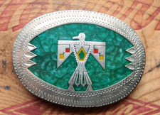Vintage Johnson Held Hand Made Thunderbird Inlay Western Belt Buckle