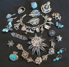 Vtg Jewelry Lot Sterling Silver Art Deco Turquoise Ring CORO Emmons Dragon LOT