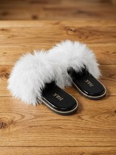 Women s Fluffy Faux Fur Slide Sandals Luxury Soft Slip-On Slippers Casual