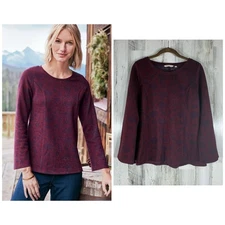 Soft Surroundings Jeri Jacquard Top Medium Burgundy Navy Silver Flecks Ponte