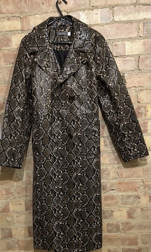 Mint Velvet Vinyl Trench Coat, Faux Snakeskin, Brown Mix, UK 14