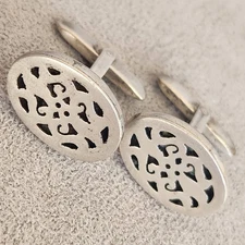 Vintage Sterling Silver Cufflinks Oval Art Deco Bullet Back Gift Formal Classic