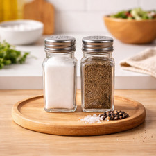Salt & Pepper Shaker Pots Set of 2 Glass Herb Seasoning Spice Jars Steel Top
