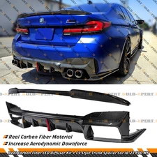 For 2018-23 BMW F90 M5 CTM LED Carbon Fiber Rear Diffuser Kit + CS Trunk Spoiler