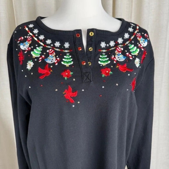 Quacker Factory Christmas Snowman Cardinal Embroidered Sweater Size M Festive - Image 3 of 4
