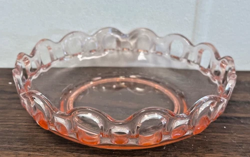 Vtg Pink Depression Glass Open Lace Edge Bowl Dish